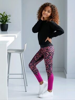 Old Navy Active Girls L 10/12 Pink Dot Legging Quick Dry Workout Yoga Pants
